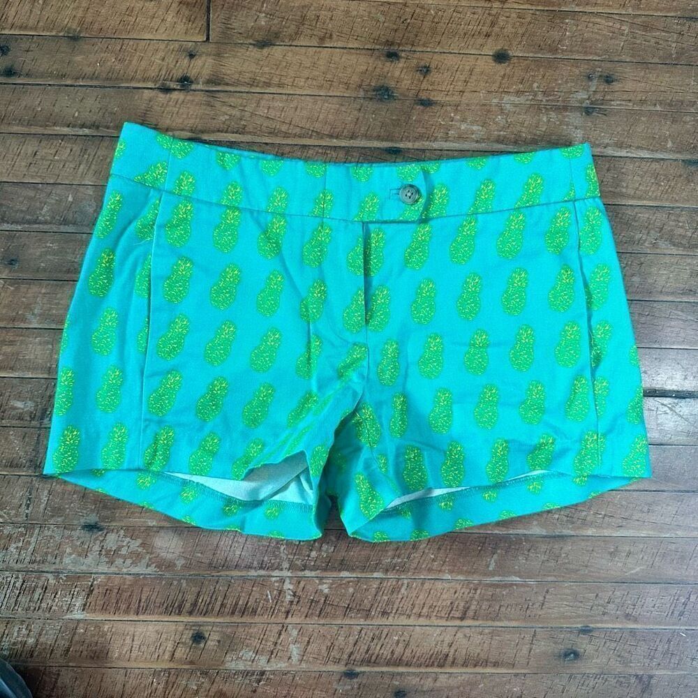 J Crew green pineapple print preppy flat front 00 shorts